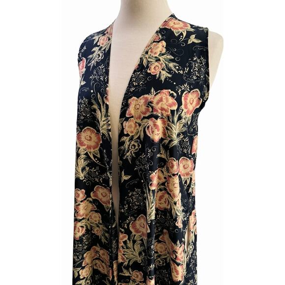 Floral Sleeveless Kimono Duster Wrap Navy Lightweight S Boho Flowy Semi Sheer - Picture 5 of 12